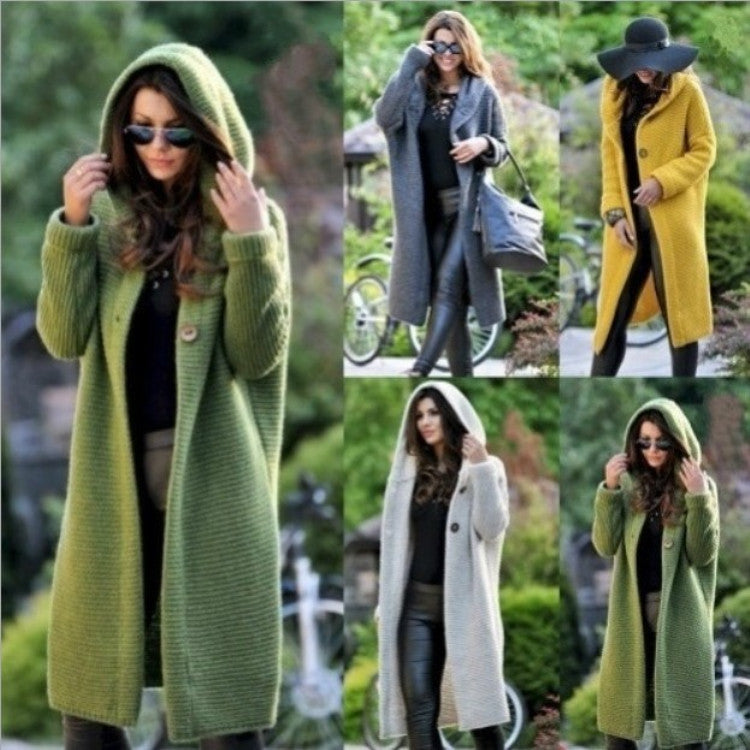 Long Hooded Wool Cardigan - Luxurious European Style