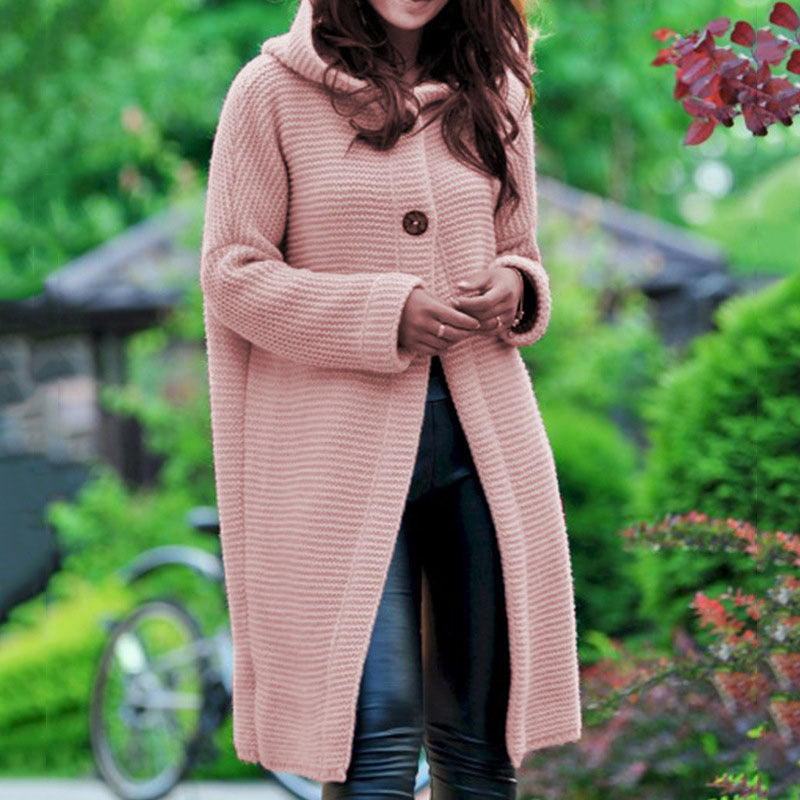 Long Hooded Wool Cardigan - Luxurious European Style