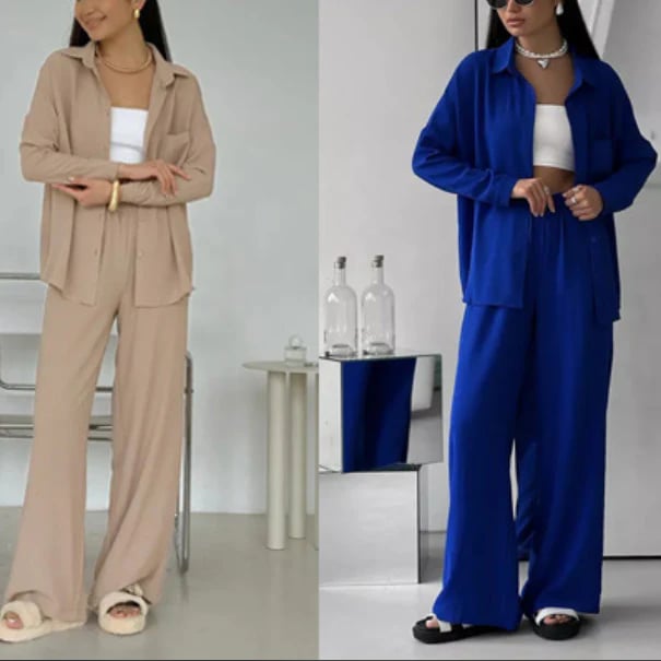 Elegant Feminine Set Consisting Of Shirt And Trousers