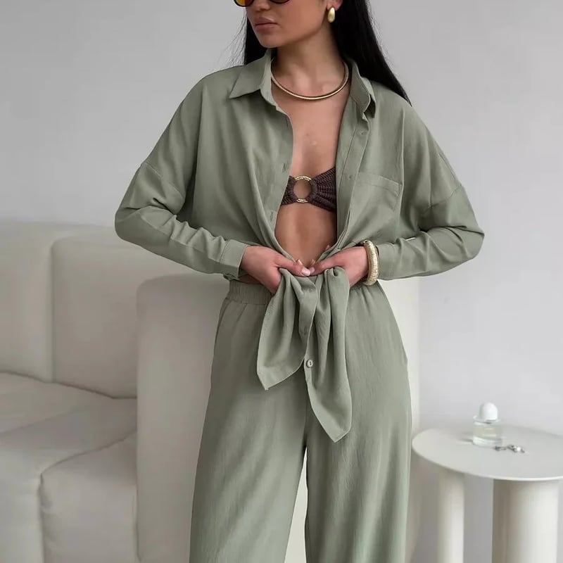 Elegant Feminine Set Consisting Of Shirt And Trousers