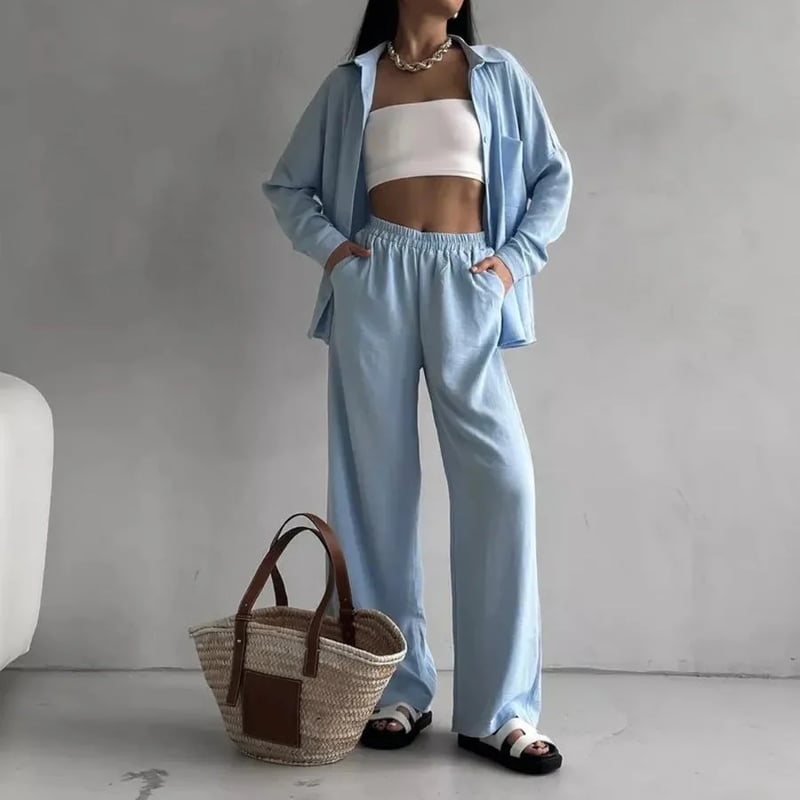 Elegant Feminine Set Consisting Of Shirt And Trousers